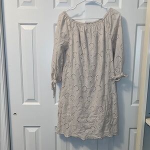 Valentina‎ Naldi Italy Off Shoulder Eyelet Cotton Dress Sand Size M
